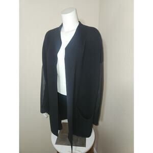 The White Company White Label Black Drapy Wool Cardigan 100% Leather Trim, 8